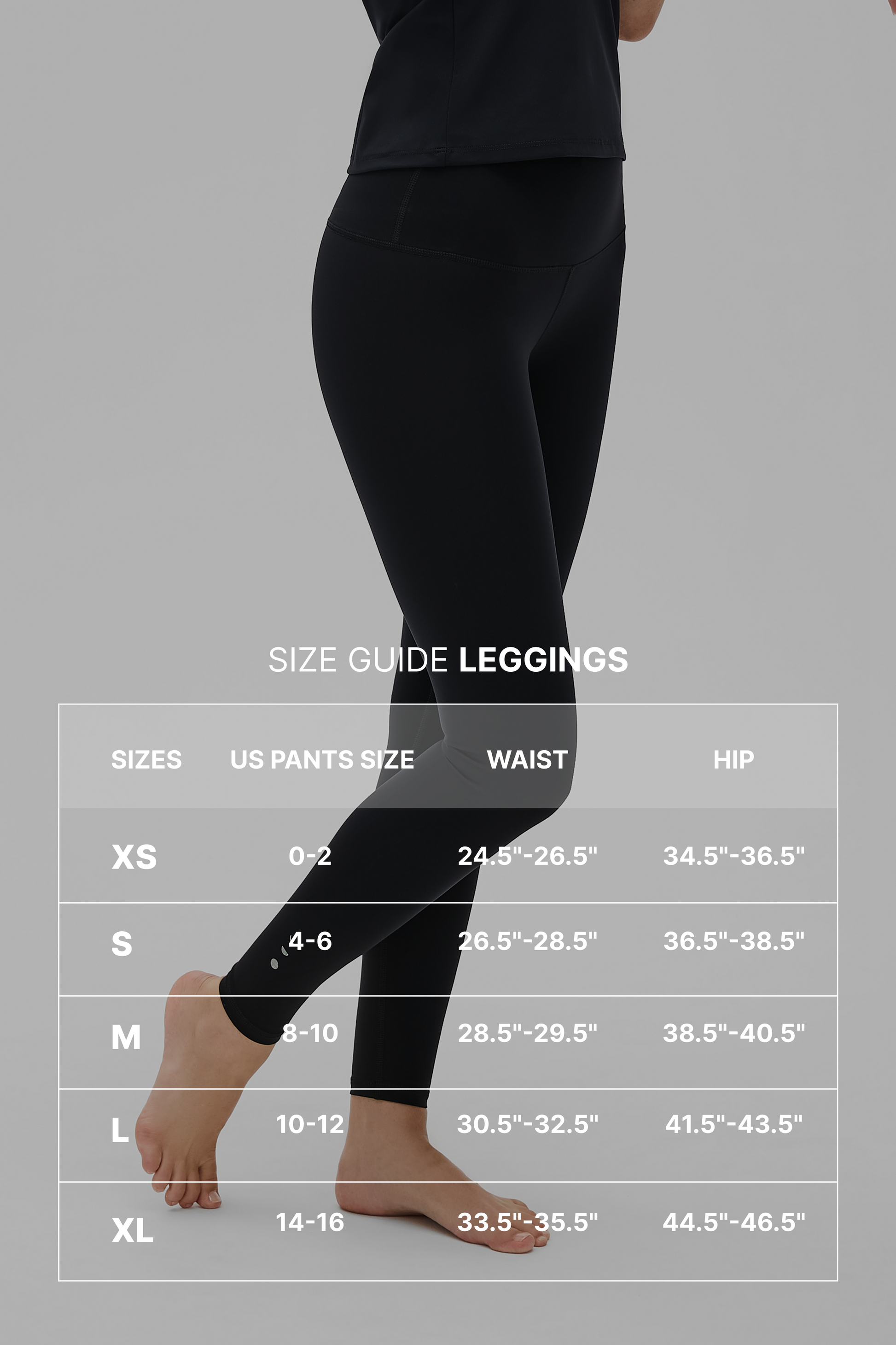 size guide for Elastique leggings
