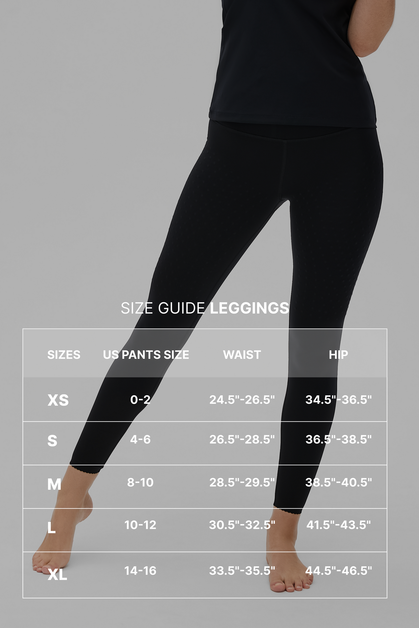 size guide for Elastique leggings