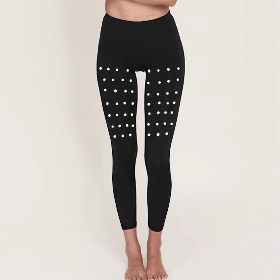 Image of model waist down with animated dots to micro-massage