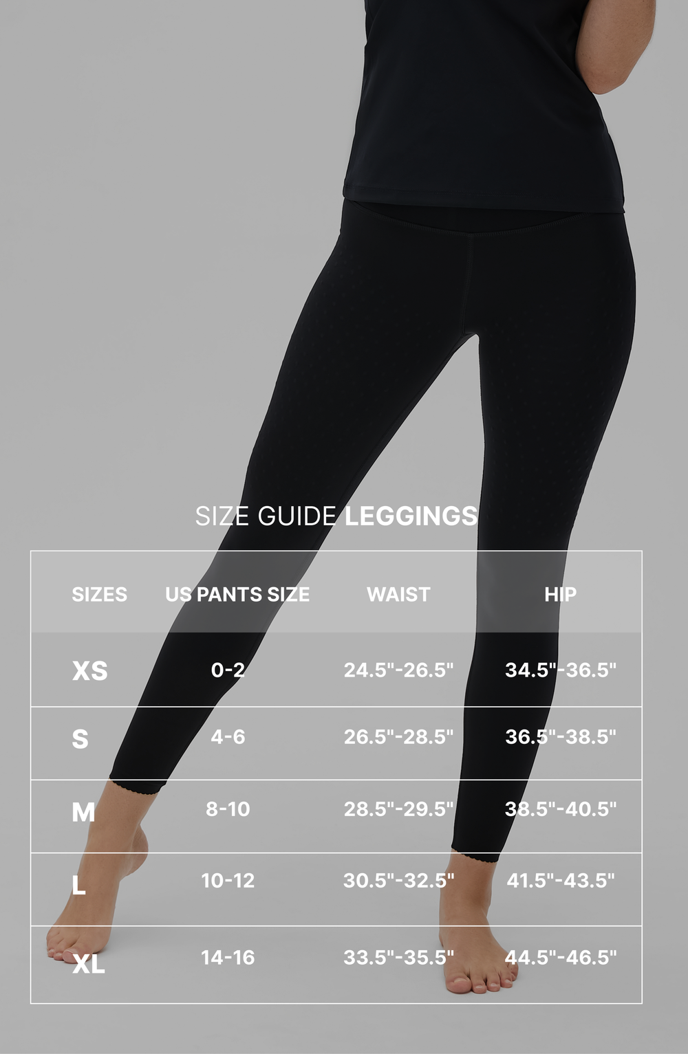 size guide for Elastique leggings