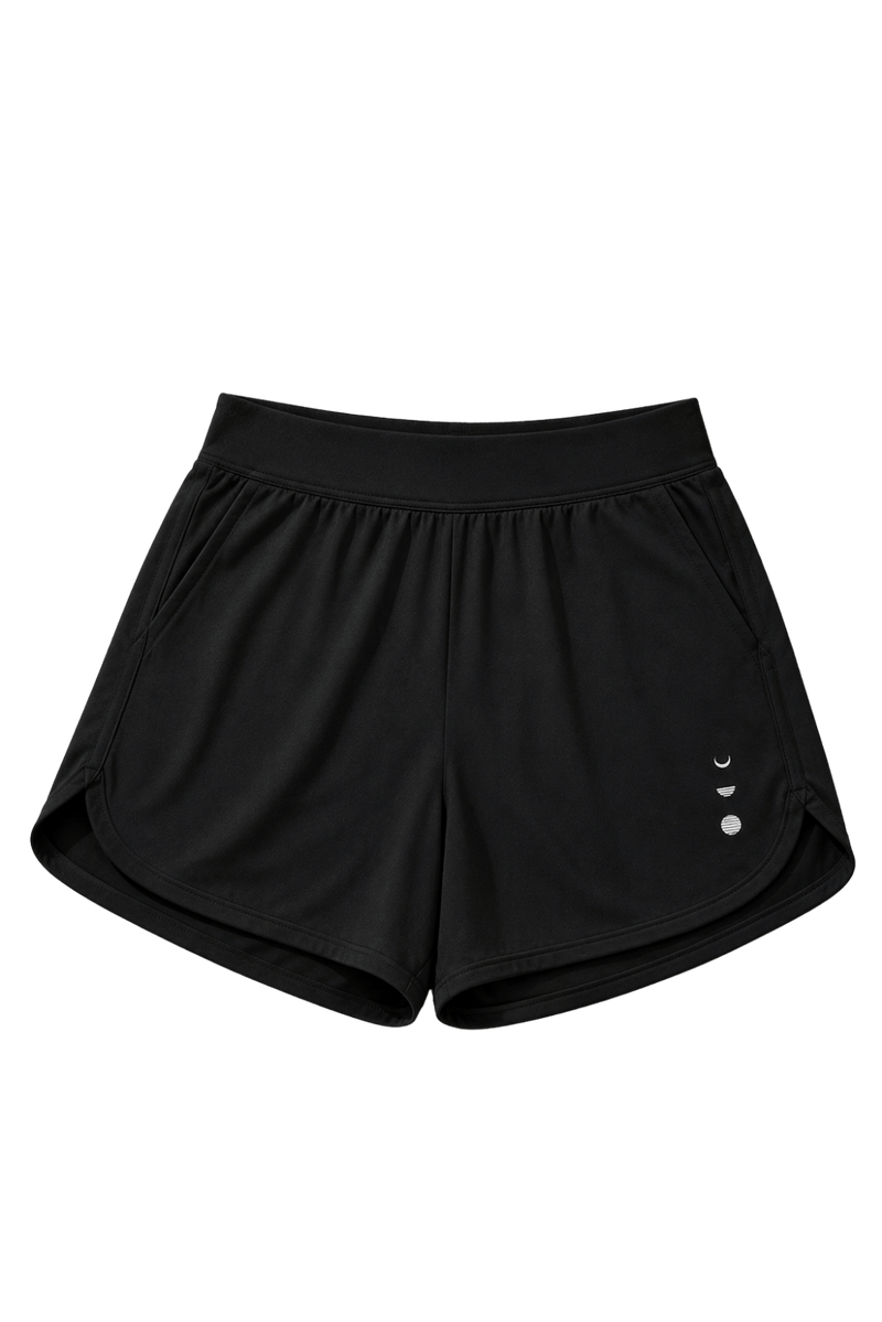 Ghost product image of the Monte Carlo black short. This sporty yet elegant silhouette features a relaxed fit, comfortable waistband, and side pockets, designed to provide freedom of movement, comfort, and versatility with a refined resort-inspired aesthetic.