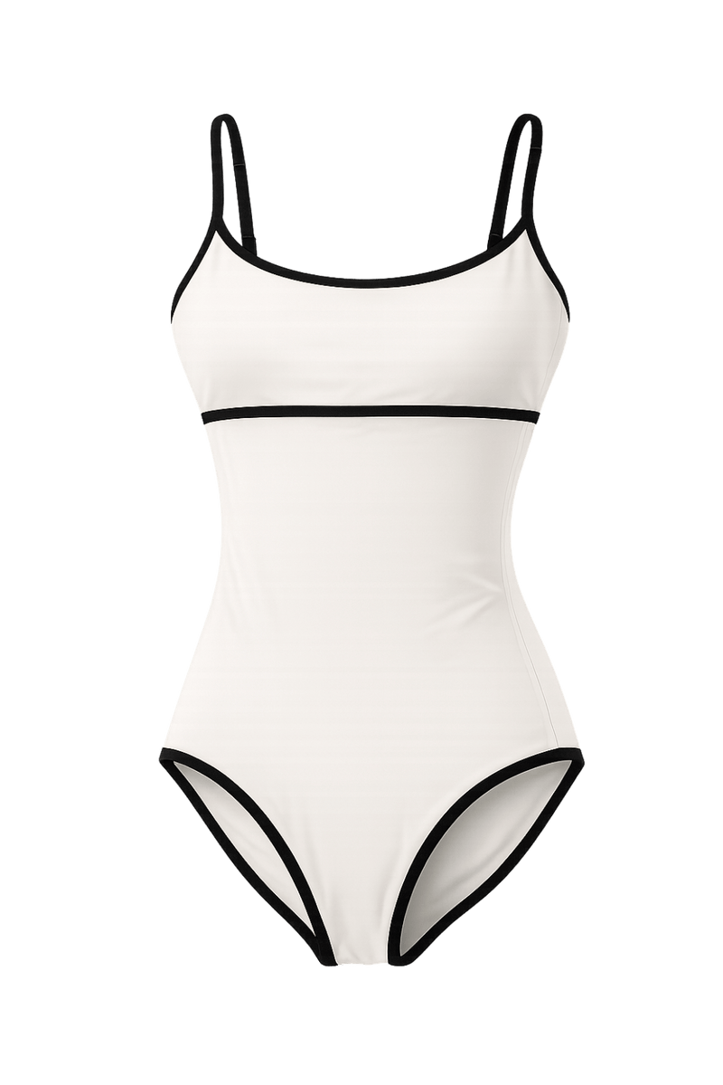 image of the Monte Carlo collection cream MicroPerle® compression one-piece swimsuit featuring targeted abdominal support, sculpting compression, and elegant resort-inspired swimwear design.