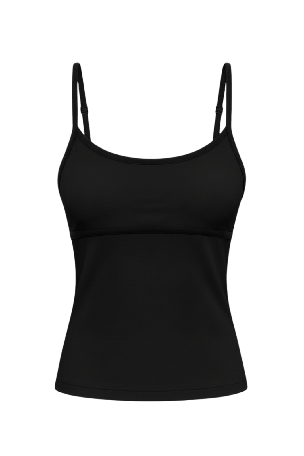 Ghost product image of the Monte Carlo black tank. This elegant silhouette features adjustable straps, a rounded neckline, and a clean, streamlined design that combines comfort, support, and timeless resort-inspired style.