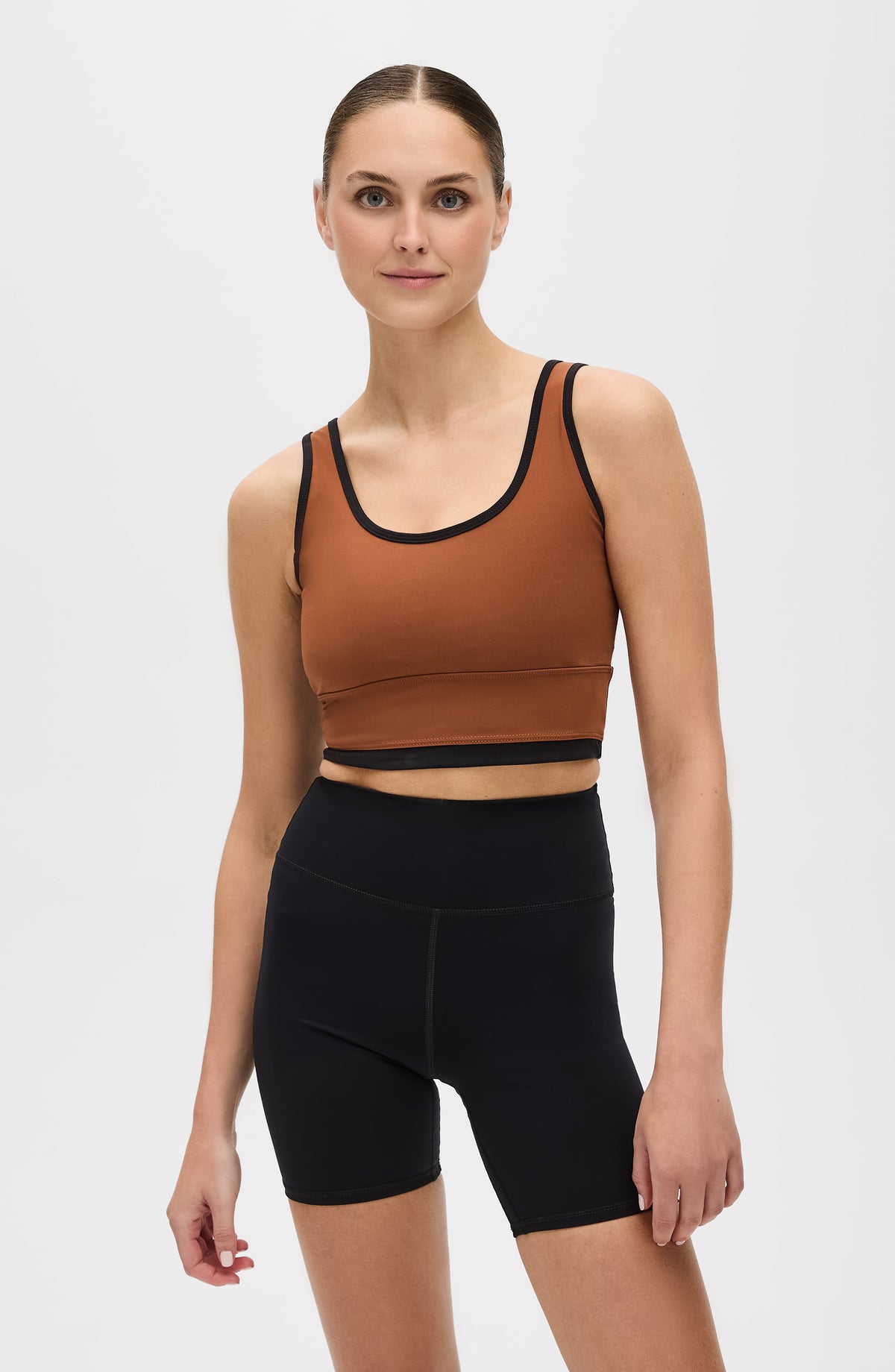 Lisse compression bra in chestnut with black trim