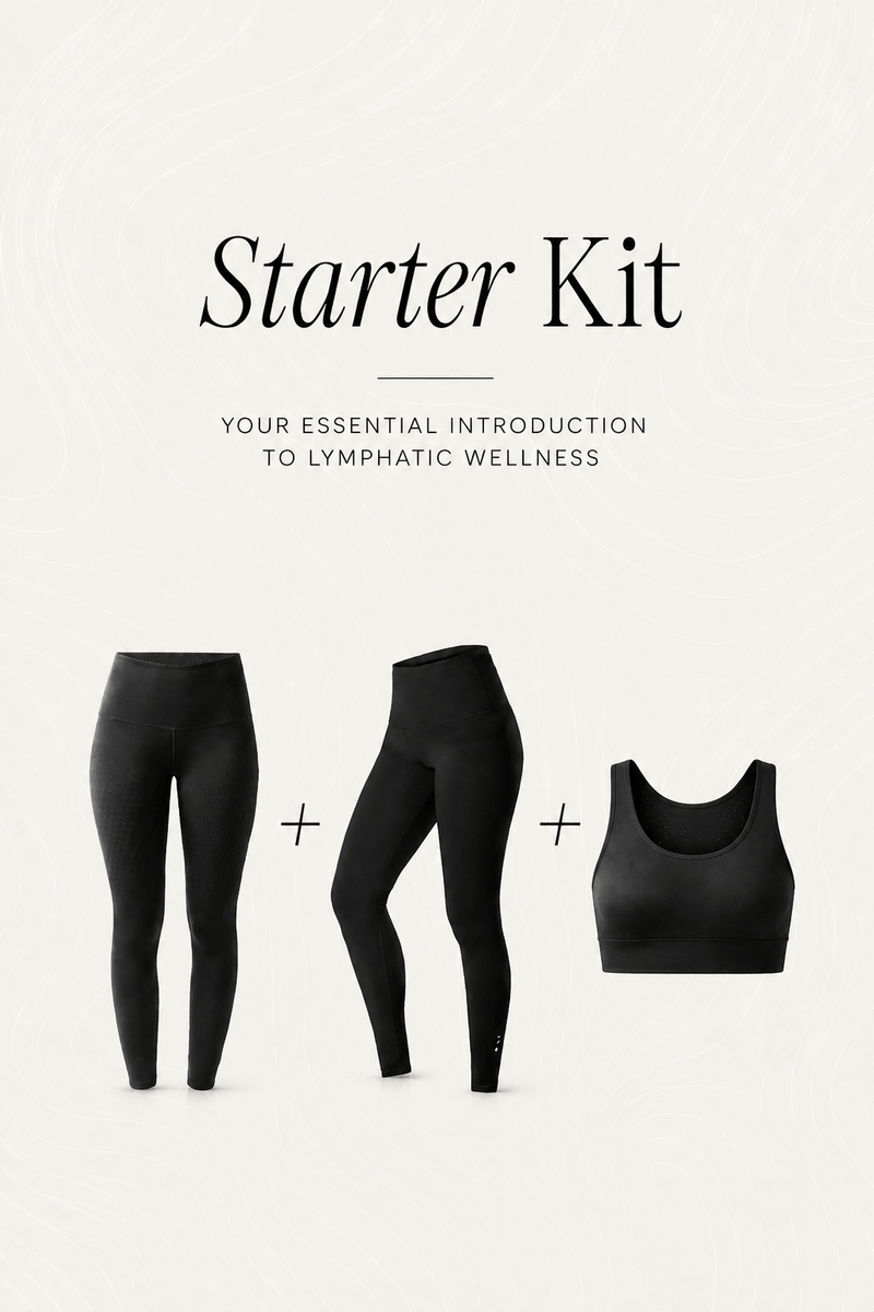The Starter Kit brings together three essential pieces: the L’Original Legging, the Liz Legging, and the L’Original Bra. Crafted from OEKO-TEX® certified compression fabric and enhanced with Elastique’s MicroPerle® technology, each piece is designed to support lymphatic drainage, stimulate blood circulation, reduce fatigue, and smooth the skin. This curated set is the perfect introduction to your lymphatic wellness routine.