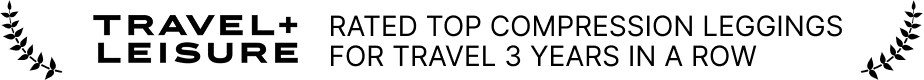 Text indicating travel and leisure rating for compression leggings